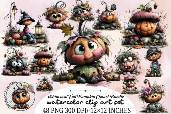 Download Whimsical Fall Pumpkin Clipart Bundle - Pumpkin clipart Collection