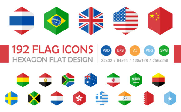 Download 192 Flag Icons Hexagon Flat Design - Flat design Collection